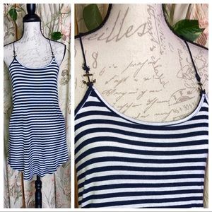 Nautical Anchor Stripe Tank Dress Cover Up Navy Blue White XSmall Blue Caribbean